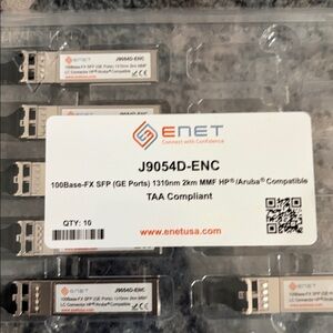 (6) New ENET J9054D-ENC SFP Transceiver Modules - HP/Aruba Compatible 100Base-FX
